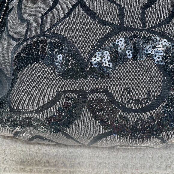 Coach Madison Y2K Op Art Sophia Black Graphite Sequin Metallic Satchel Bag - Picture 5 of 13